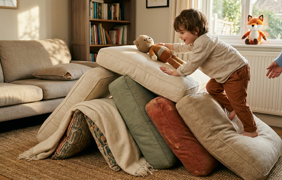 Sofa Cushion Mountain Expedition — Play Together activity for ages 2–5 years (indoor, 15 min)