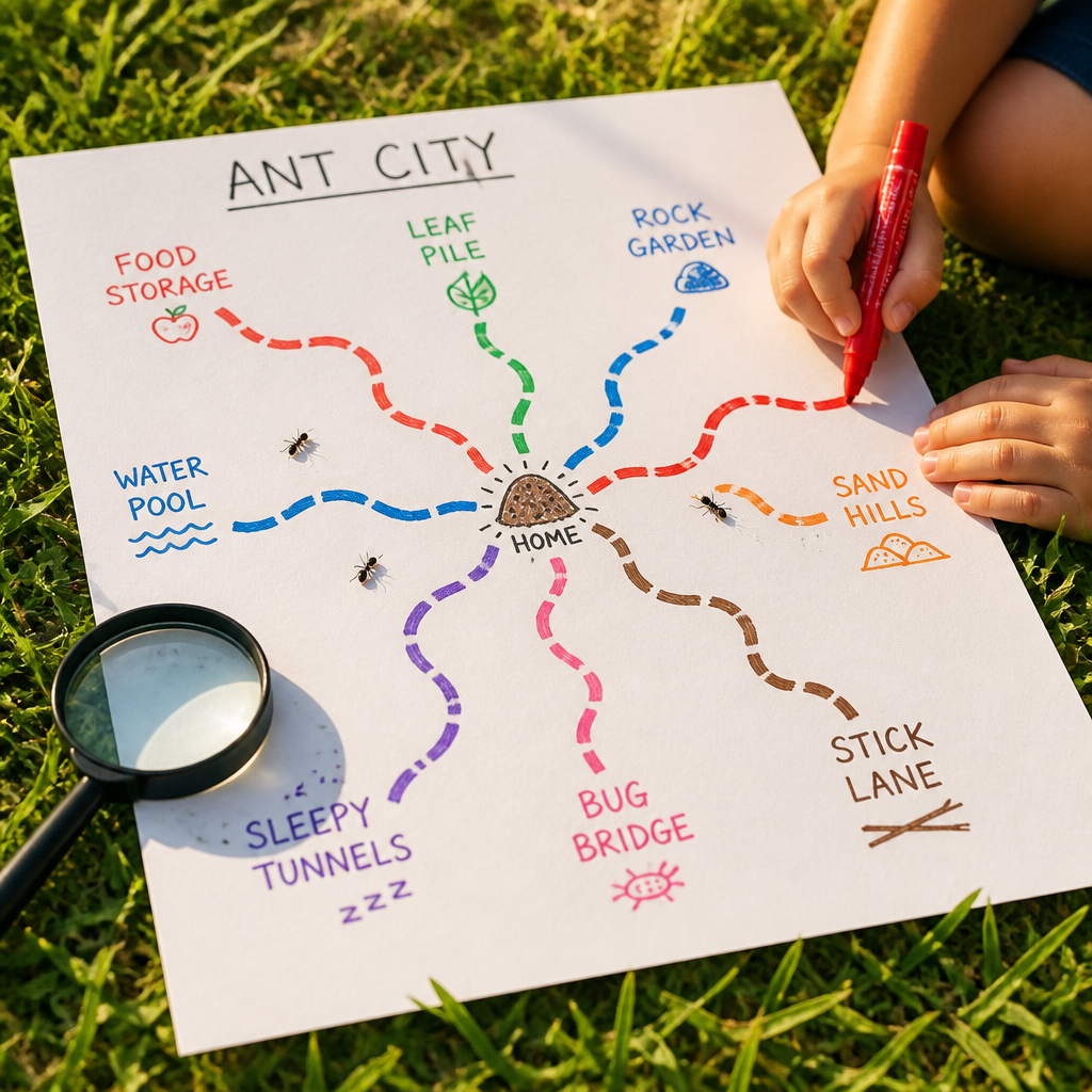 Ant City Bait-and-Trace Explorer Map — Nature & Outdoor Play activity for ages 5–9 years (outdoor, 60 min)