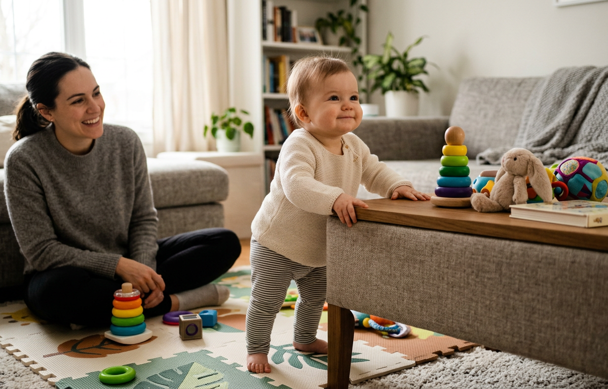Month 10: Pull-to-Stand Cruising Setup — Baby (0–12 months) activity for ages 9–10 months (indoor, 10 min)
