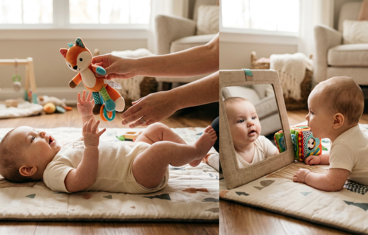 Month 4: Reach, Grab & Roll Practice — Baby (0–12 months) activity for ages 3–4 months (indoor, 10 min)