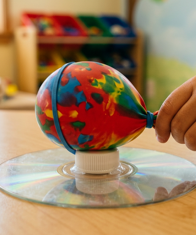 Balloon Hovercraft on Old CD — Science Experiments activity for ages 6–10 years (indoor, 25 min)
