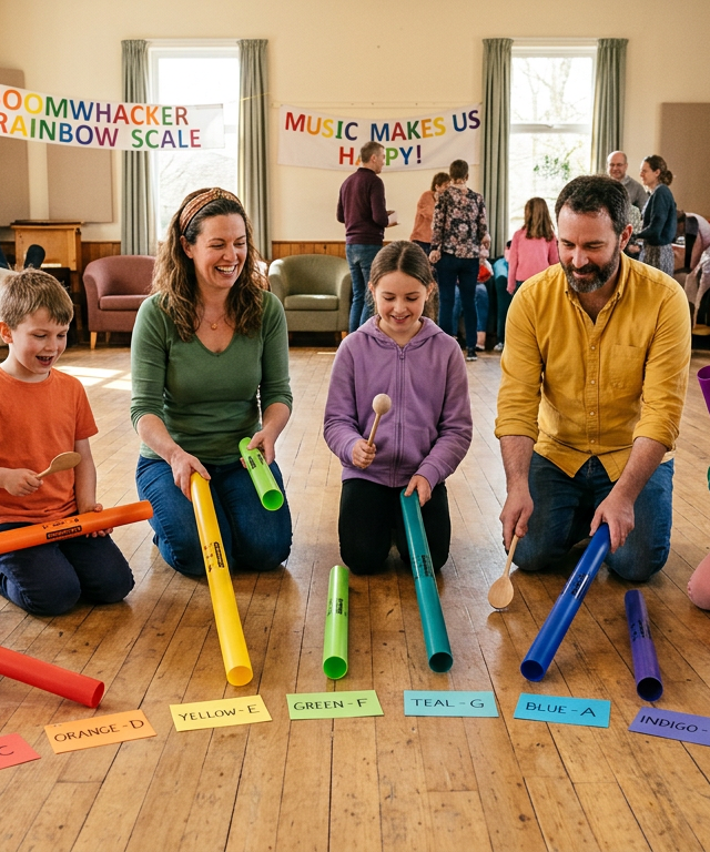 Boomwhacker Rainbow Scale Family Band — Music activity for ages 4–10 years (indoor, 30 min)