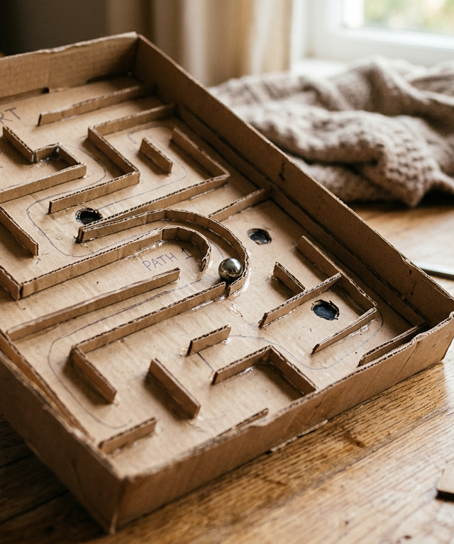 Cardboard Lid Marble Labyrinth — Construction & Engineering activity for ages 5–10 years (indoor, 30 min)