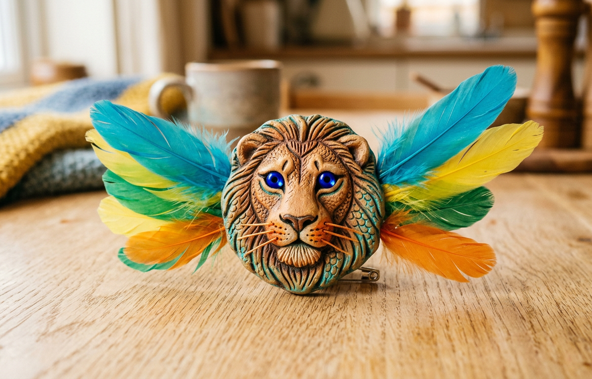 Clay Chimera Badges with Real Feather Wings — Arts & Crafts activity for ages 6–11 years (indoor, 60 min)