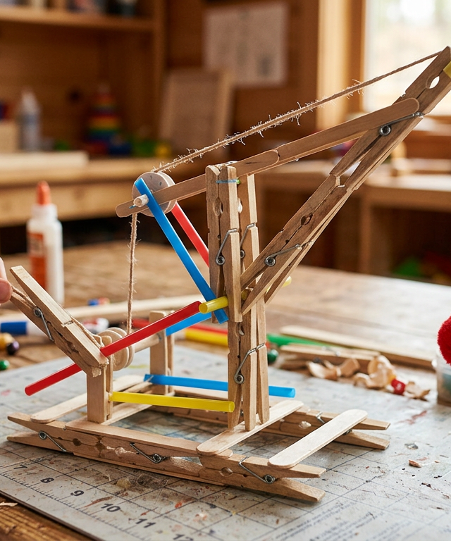 Clothespin & String Mini-Crane — Construction & Engineering activity for ages 6–10 years (indoor, 35 min)