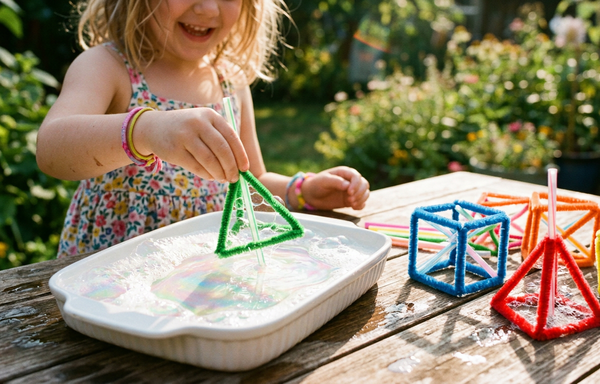 Geometric Shape 3D Bubble Wand Factory — Numbers & Math activity for ages 6–10 years (outdoor, 60 min)
