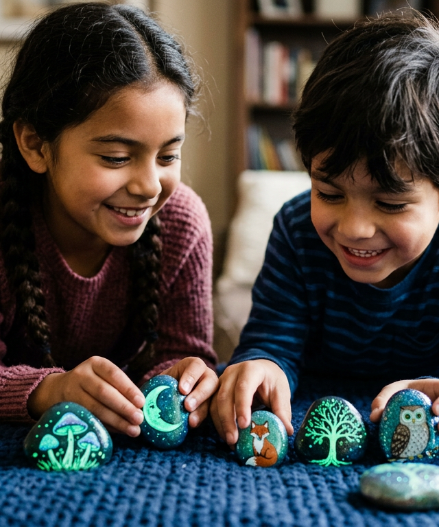 Glimmering Story Stones: Illuminated Plot Twists — Reading & Literacy activity for ages 6–10 years (indoor, 60 min)