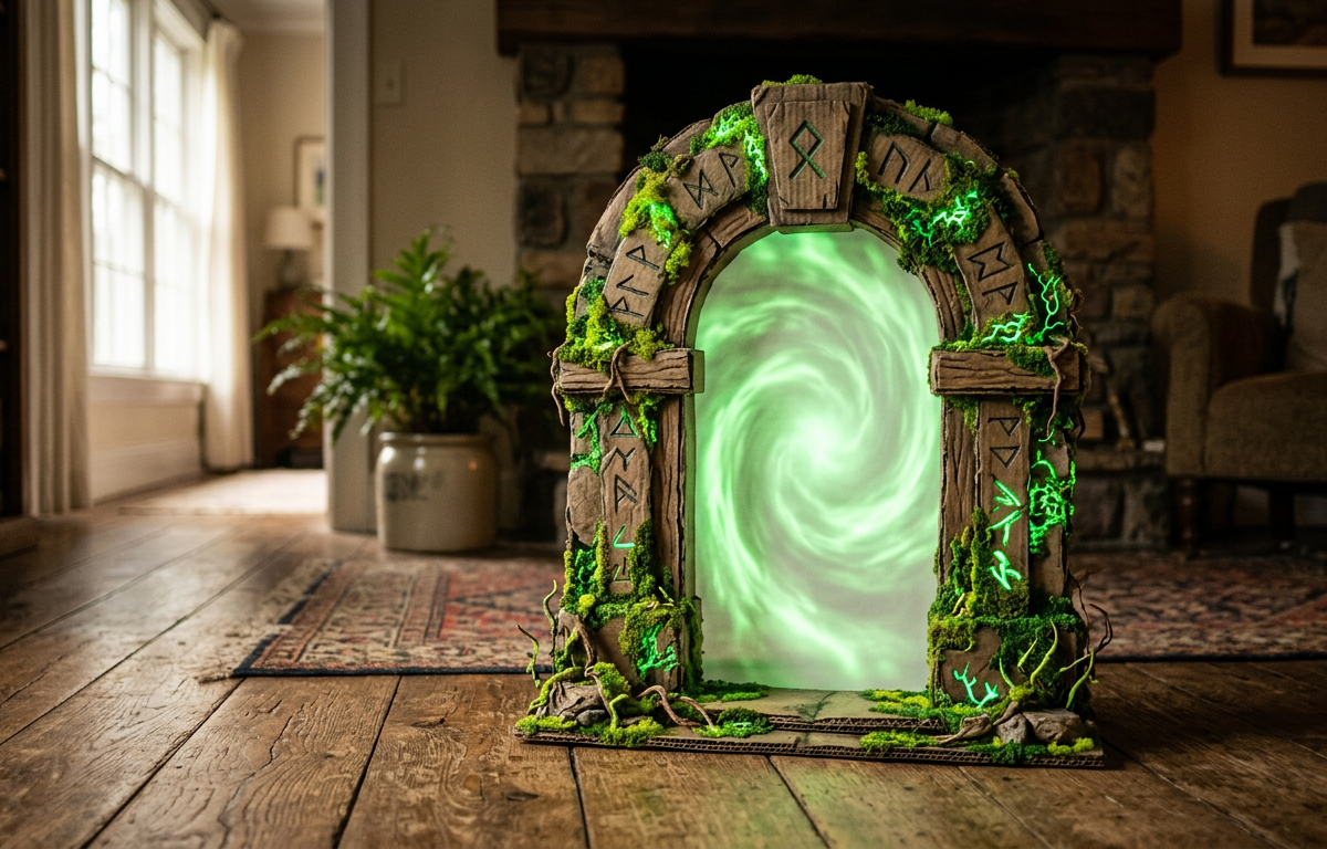 Glow-in-the-Dark Cardboard Portal Archways with Luminous Moss — Fantasy & Characters activity for ages 6–11 years (indoor, 75 min)