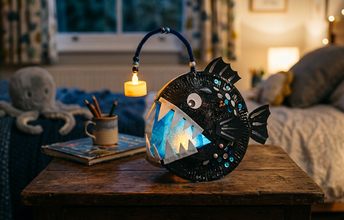 Glow in the Dark Paper Plate Anglerfish Nightlights — Arts & Crafts activity for ages 6–10 years (indoor, 60 min)