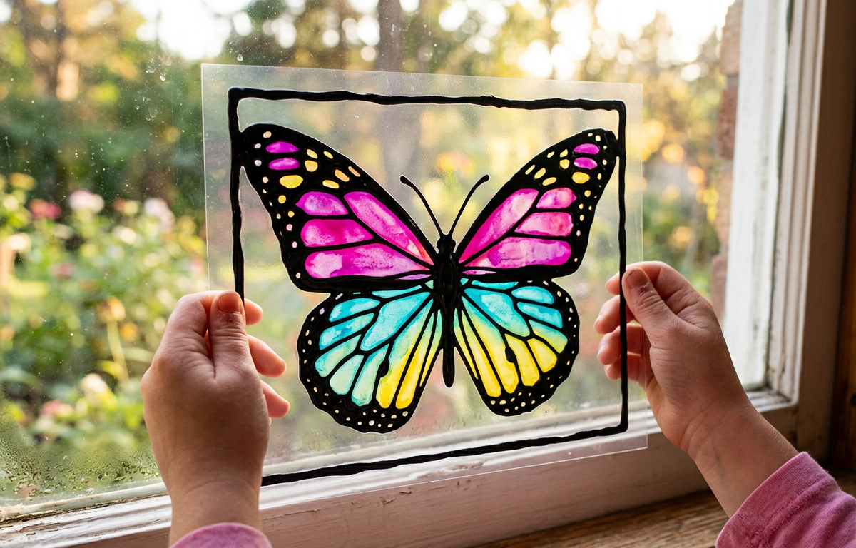 Glue and Watercolor Faux Stained Glass Panels — Arts & Crafts activity for ages 6–10 years (indoor, 270 min)
