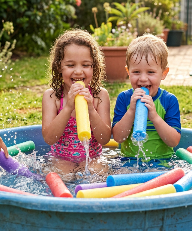 Pool Noodle Water Flute Play — Water Play activity for ages 4–8 years (outdoor, 25 min)