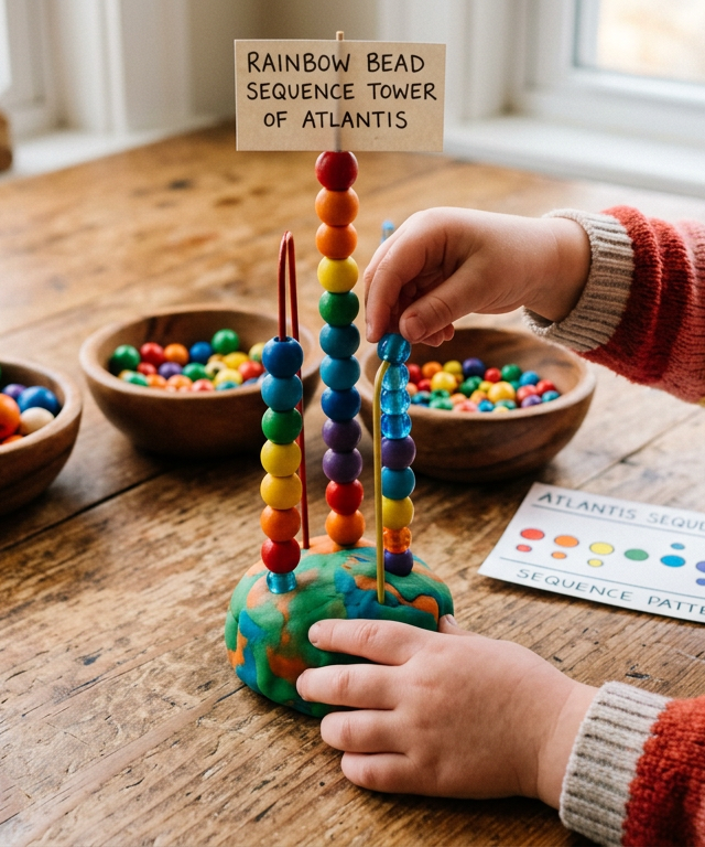 Rainbow Bead Sequence Tower of Atlantis — Numbers & Math activity for ages 6–10 years (indoor, 60 min)