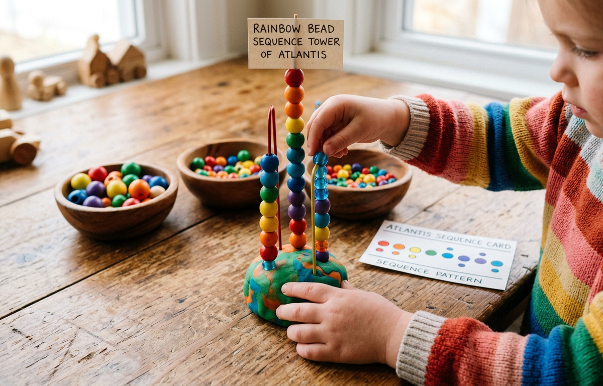 Rainbow Bead Sequence Tower of Atlantis — Numbers & Math activity for ages 6–10 years (indoor, 60 min)