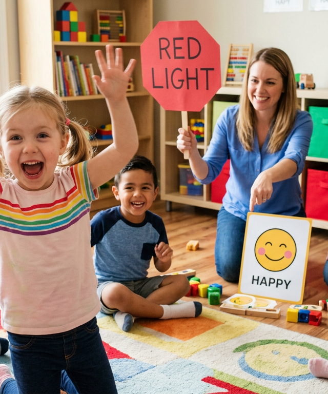 Red Light, Green Light Emotion Poses — Movement activity for ages 4–8 years (indoor, 20 min)