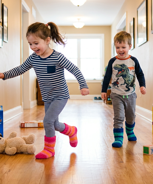 Sock-Skating Hallway Races — Movement activity for ages 4–9 years (indoor, 25 min)