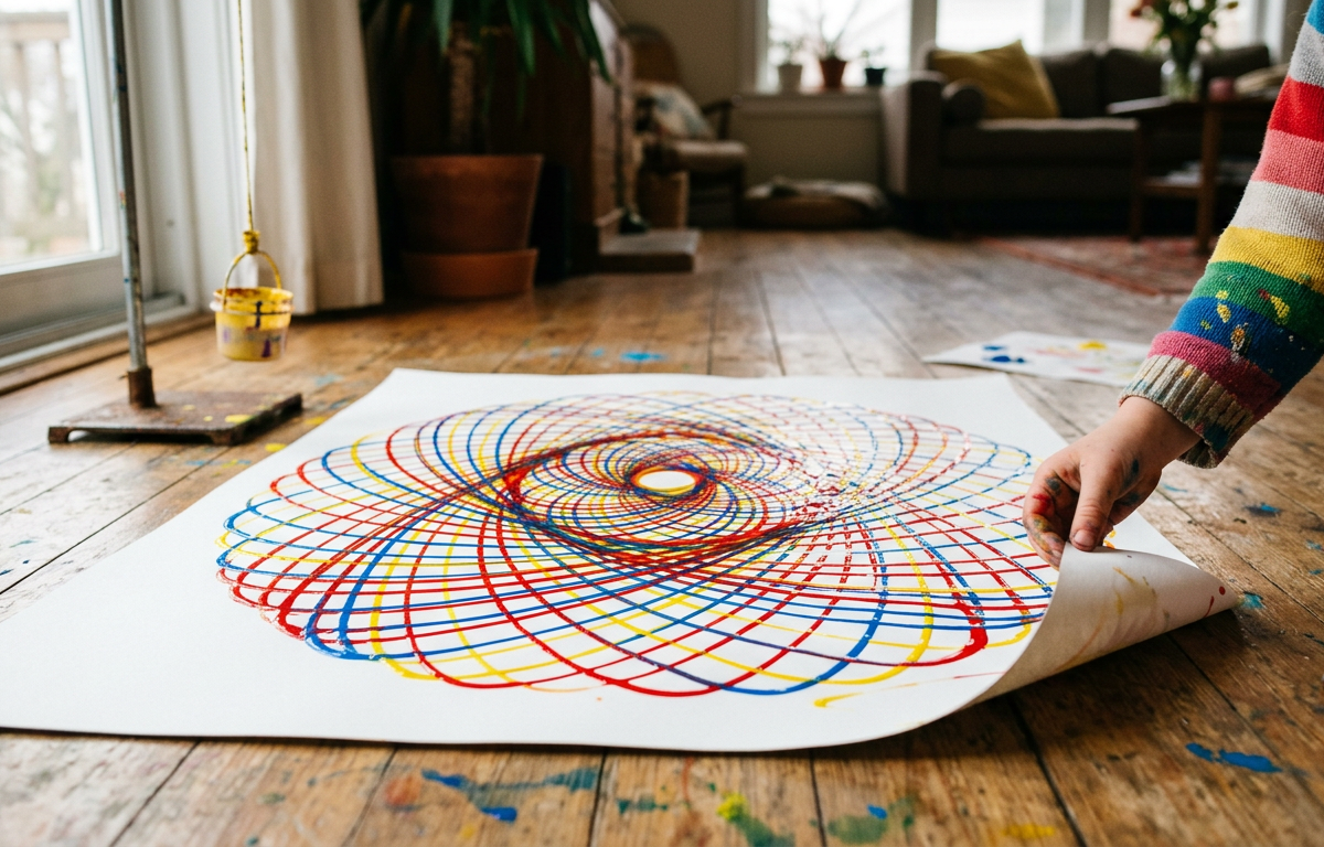 Spirograph-Style Pendulum Painting Machine — Numbers & Math activity for ages 5–10 years (outdoor, 60 min)