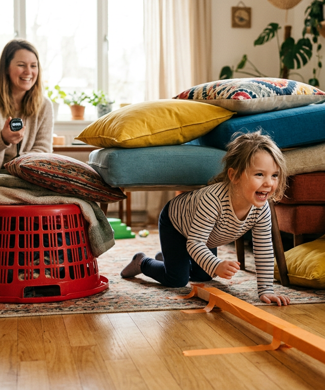 Living Room Stopwatch Obstacle Lap — Movement activity for ages 4–8 years (indoor, 30 min)