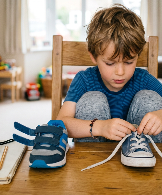 Shoe Tying Speed vs Velcro Trial — Life Skills activity for ages 5–8 years (indoor, 25 min)
