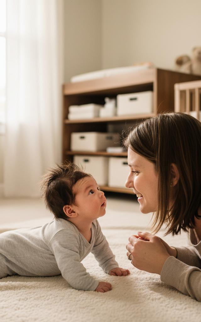 Month 1: Eye Contact & First Tummy Time — Baby (0–12 months) activity for ages 0–1 months (indoor, 5 min)