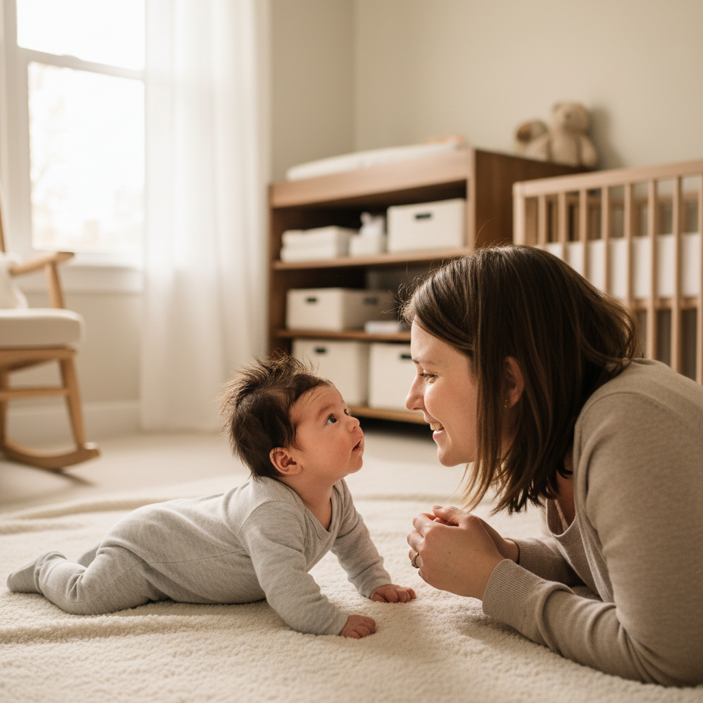 Month 1: Eye Contact & First Tummy Time — Baby (0–12 months) activity for ages 0–1 months (indoor, 5 min)
