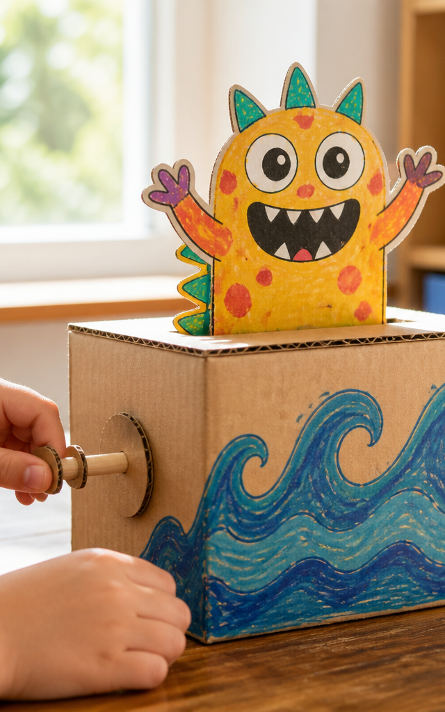 Cardboard Automata with Moving Cam Mechanisms — Construction & Engineering activity for ages 8–12 years (indoor, 75 min)