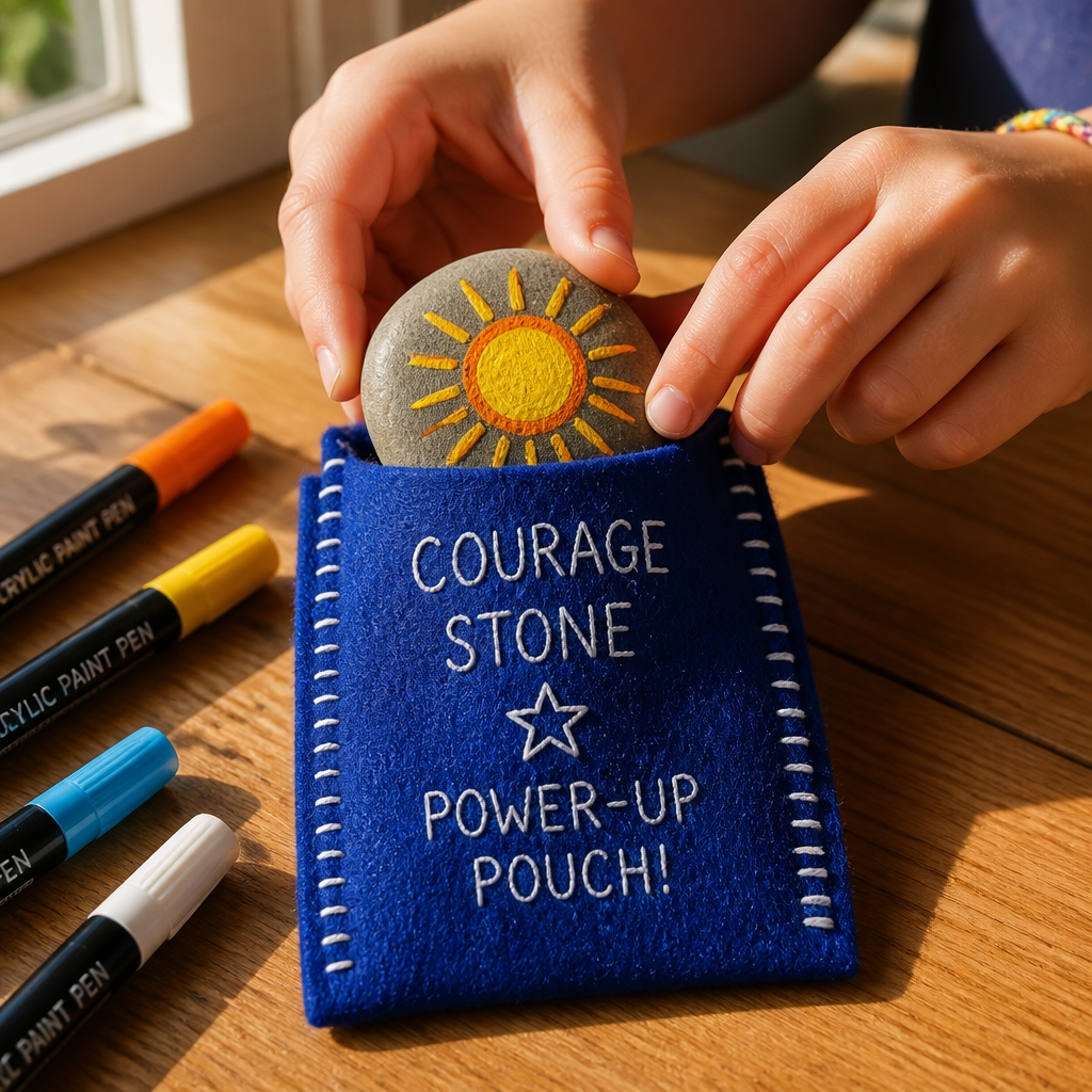 Courage Stone Power-Up Pouch — Building Character activity for ages 6–10 years (indoor, 60 min)