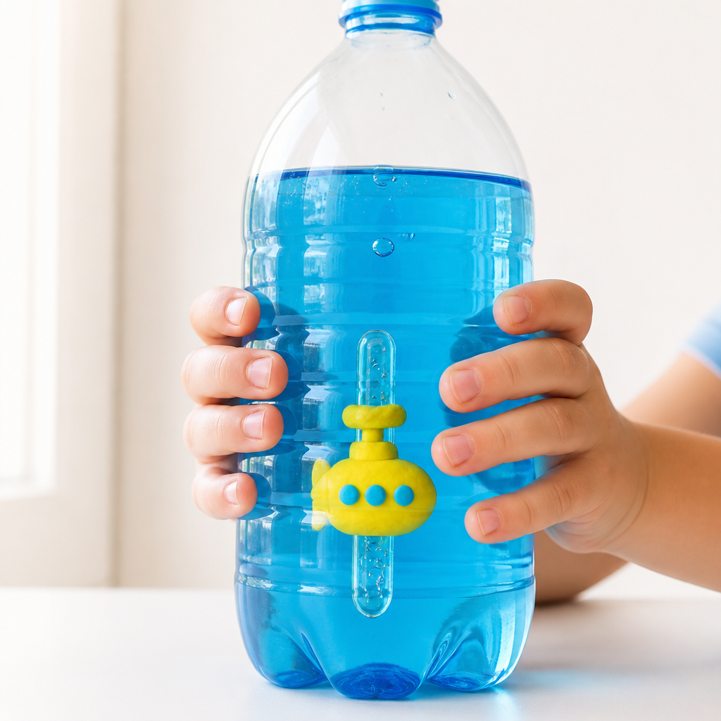 DIY Cartesian Diver Submarine Bottle — Science Experiments activity for ages 6–11 years (indoor, 20 min)