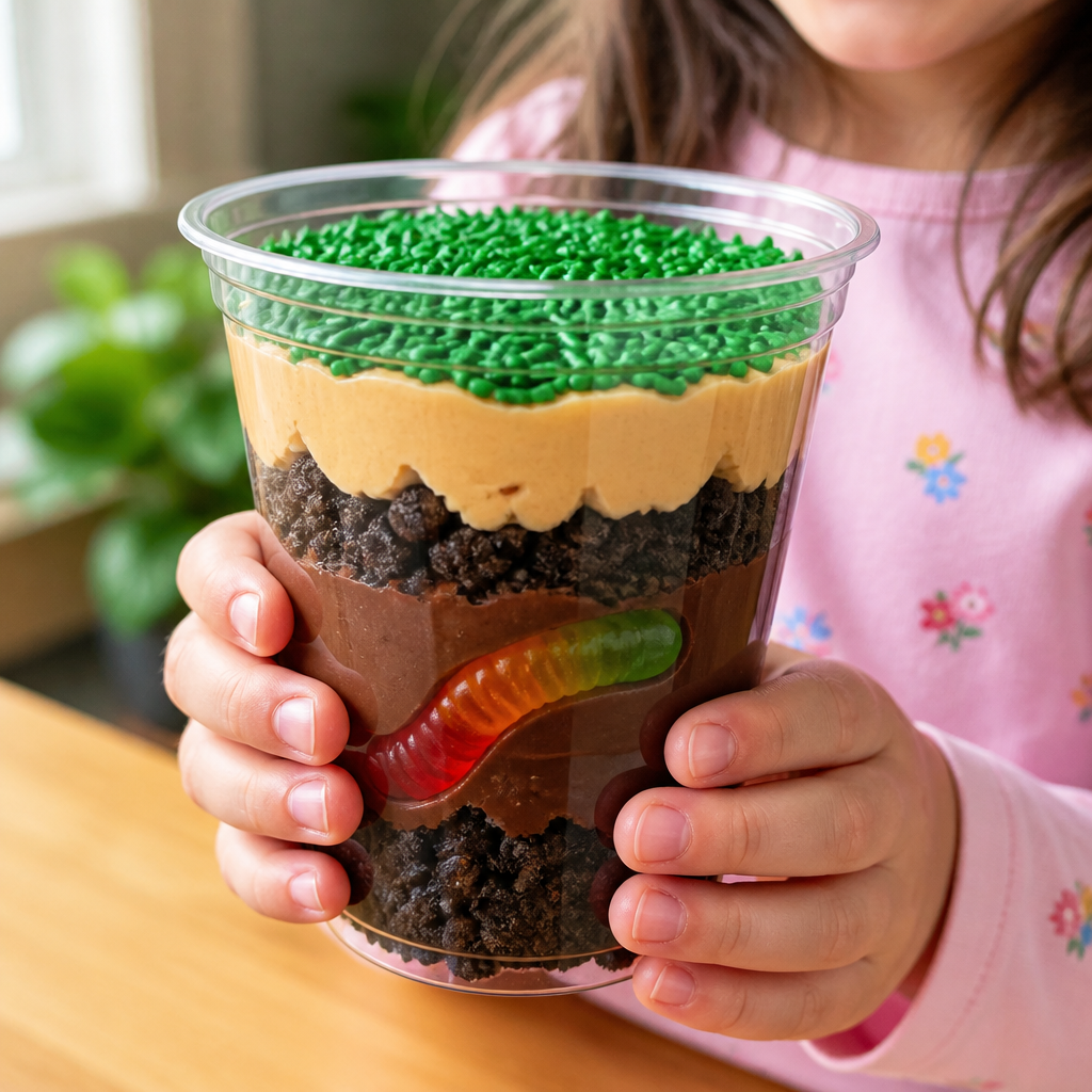 Edible Soil Layer Parfait with Gummy Worms — Cooking & Baking activity for ages 4–8 years (indoor, 45 min)