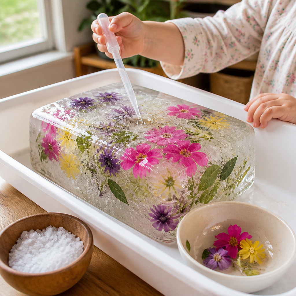 Frozen Flower Garden Ice Block Excavation — Sensory Play activity for ages 4–8 years (indoor, 420 min)