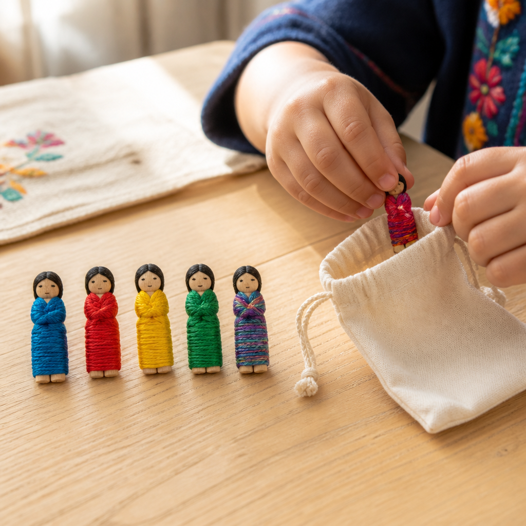 Guatemalan Worry Dolls to Whisper Troubles Away — Building Character activity for ages 6–10 years (indoor, 45 min)
