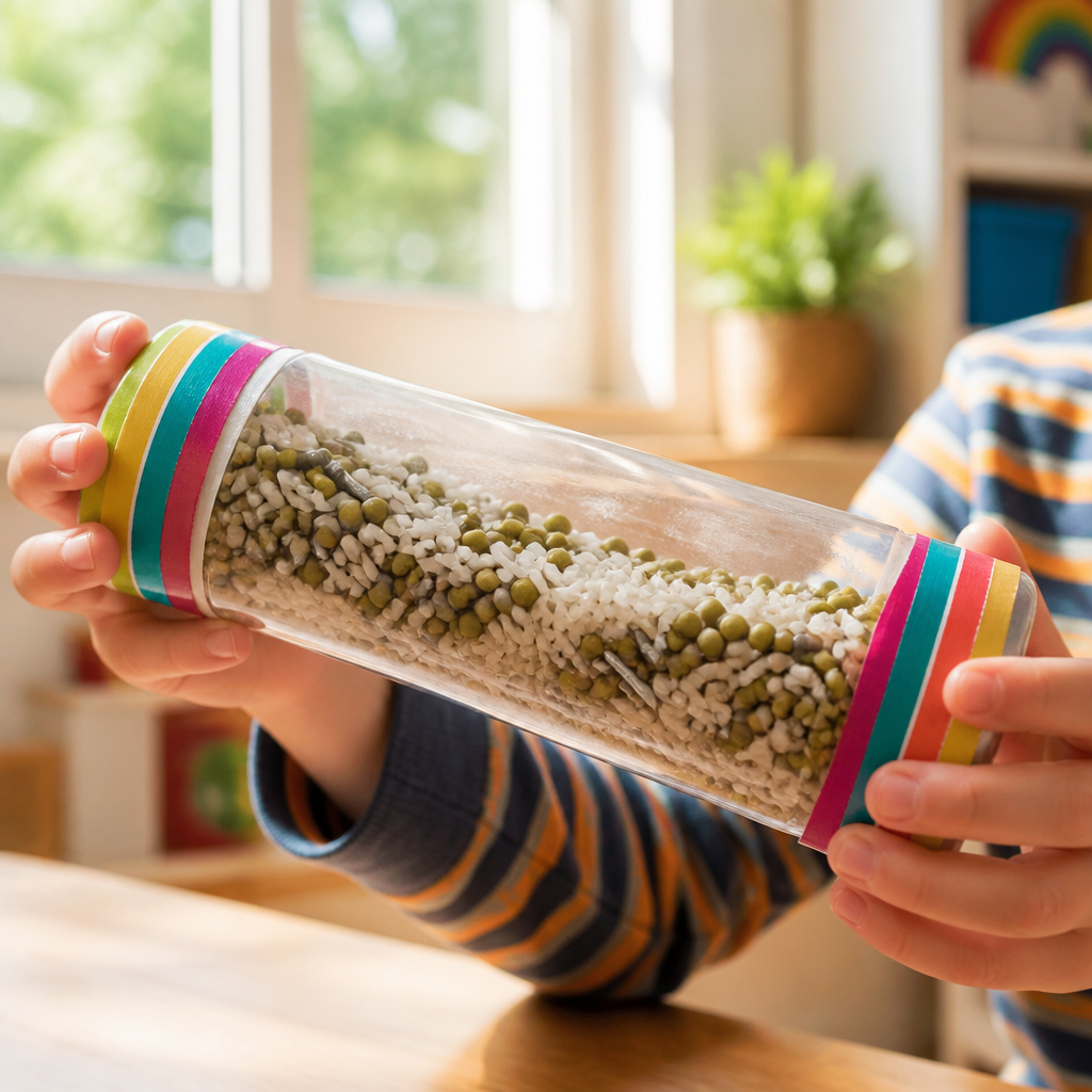 Listen to the Rain Indoor Rainstick Bottle — Sensory Play activity for ages 5–8 years (indoor, 90 min)