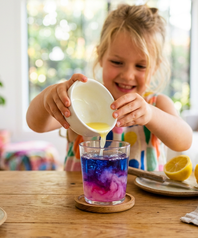 Magic Color-Changing Butterfly Tea Lemonade — Cooking & Baking activity for ages 4–9 years (indoor, 20 min)