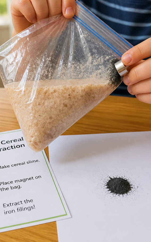 Magnetic Fortified Cereal Slime Extraction — Science Experiments activity for ages 6–11 years (indoor, 80 min)