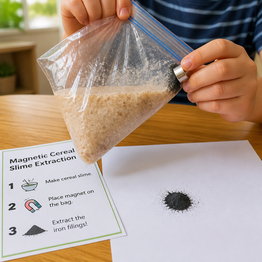 Magnetic Fortified Cereal Slime Extraction — Science Experiments activity for ages 6–11 years (indoor, 80 min)