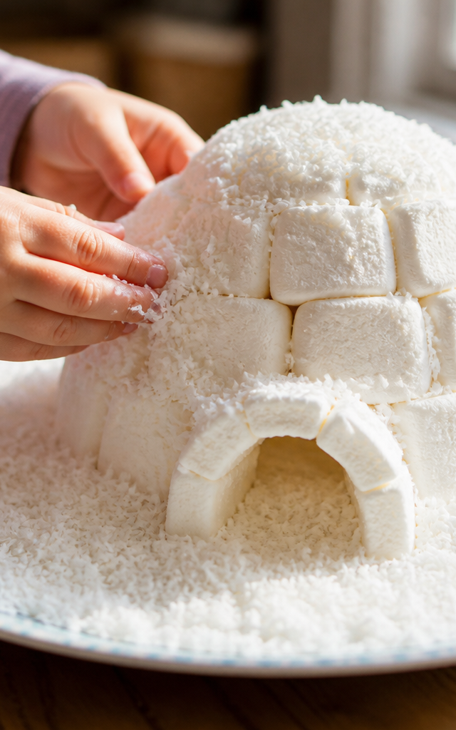 Marshmallow Igloo Village on a Coconut Snowfield — Cooking & Baking activity for ages 4–8 years (indoor, 45 min)