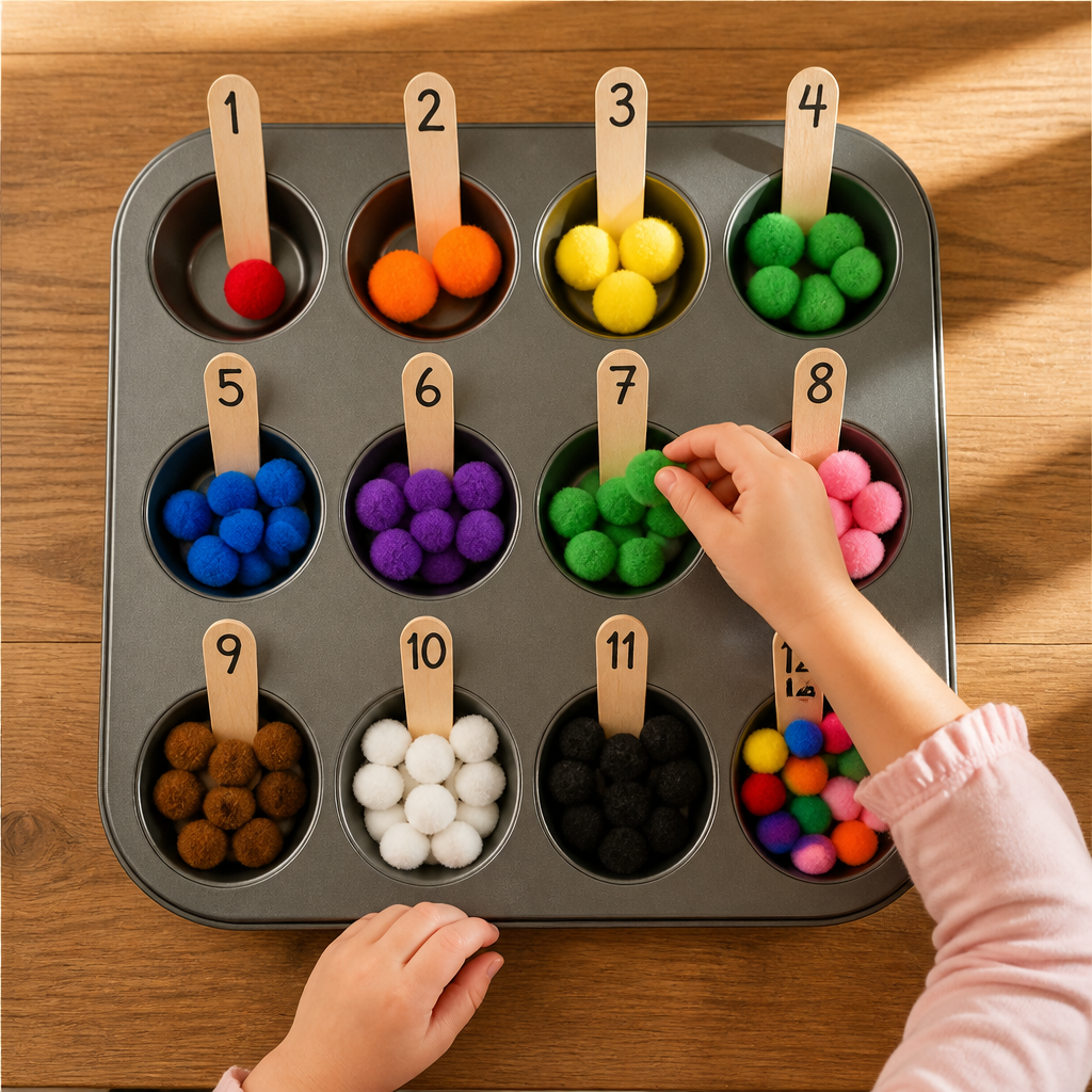 Muffin Tin Abacus Counting Frame — Numbers & Math activity for ages 4–6 years (indoor, 30 min)