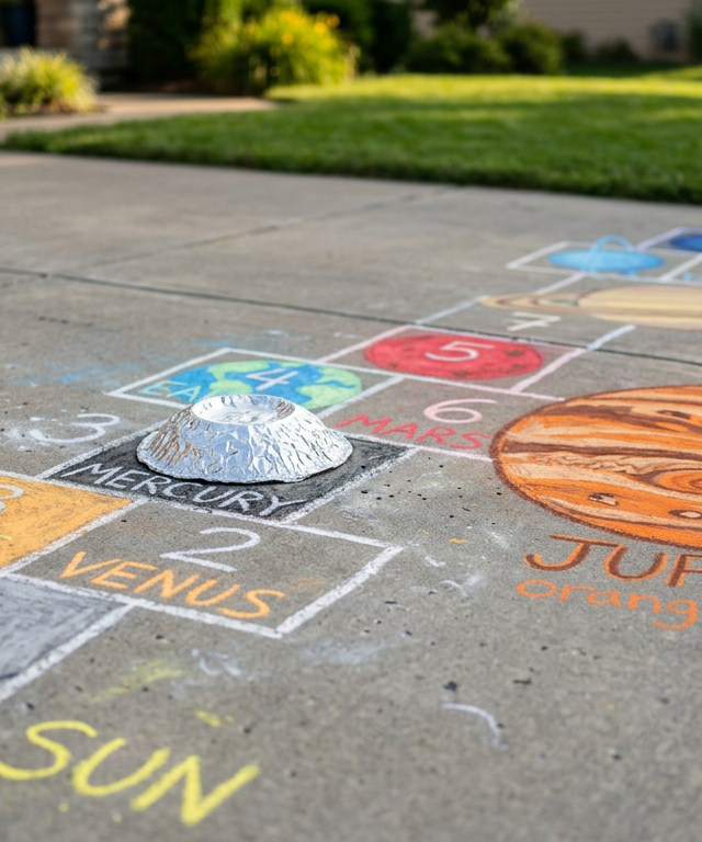 Cosmic Crater Hop and Solar System Bounce — Movement activity for ages 5–10 years (outdoor, 45 min)