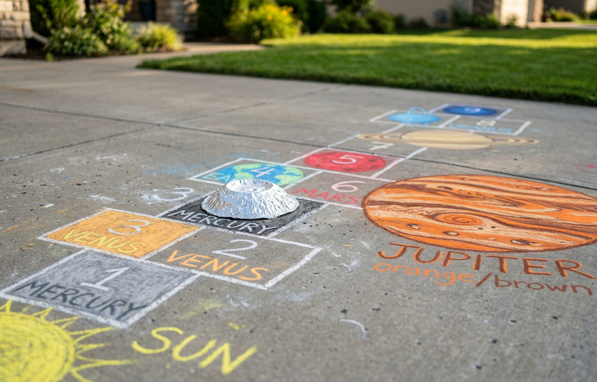 Cosmic Crater Hop and Solar System Bounce — Movement activity for ages 5–10 years (outdoor, 45 min)