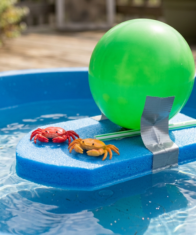 Crustacean Cargo Balloon Powered Swimming Rafts — Science Experiments activity for ages 6–10 years (outdoor, 45 min)