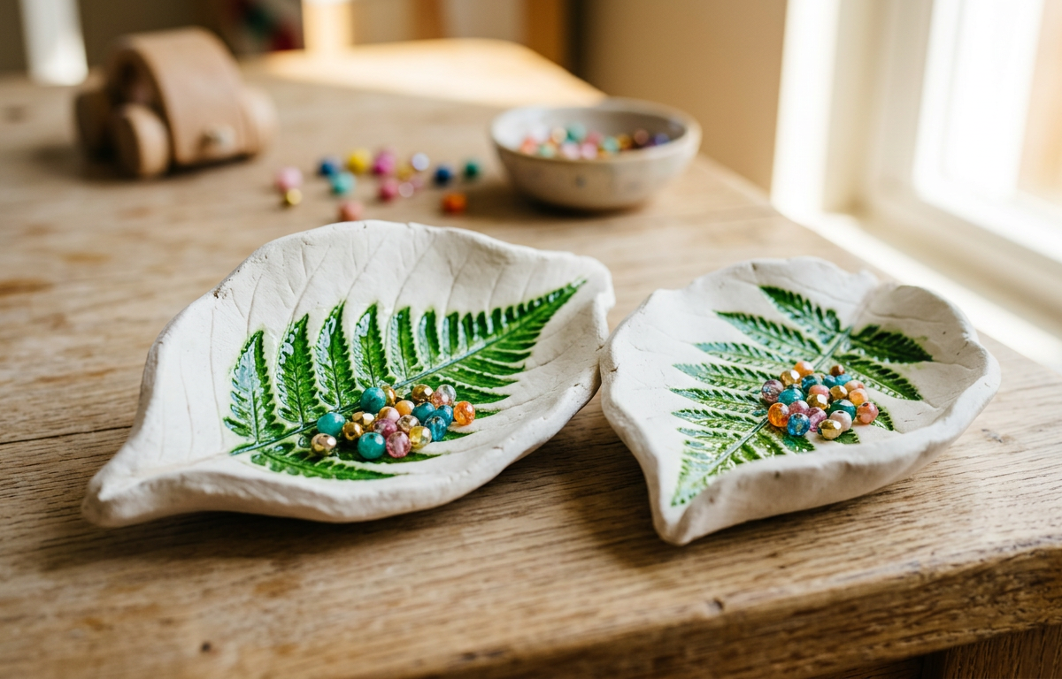 Delicate Botanical Pressed Fern Leaf Clay Trinket Dishes — Arts & Crafts activity for ages 6–12 years (indoor, 60 min)