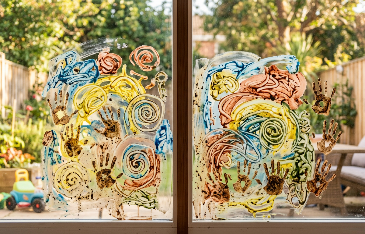 Double-Vision Mud Paint Window Mirror Dance — Arts & Crafts activity for ages 5–10 years (indoor, 45 min)