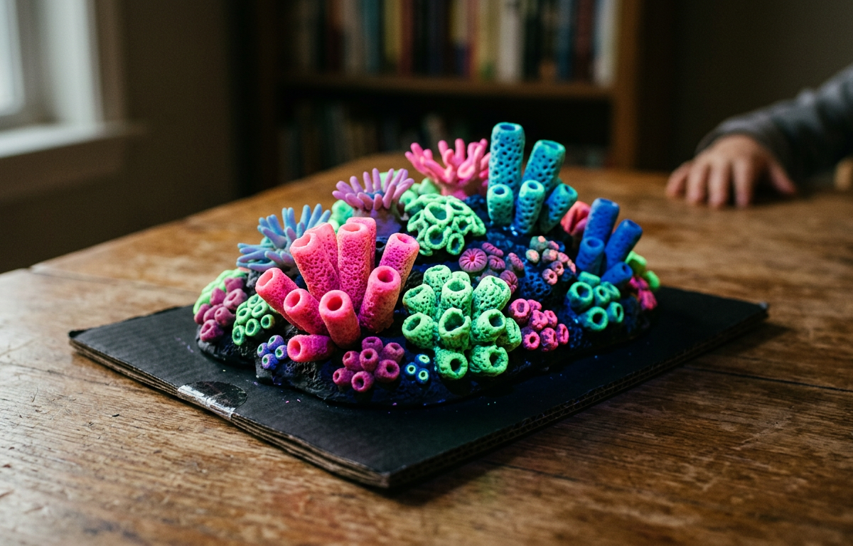 Glow-in-the-Dark Deep Sea Clay Coral Reef — Animals activity for ages 5–10 years (indoor, 45 min)