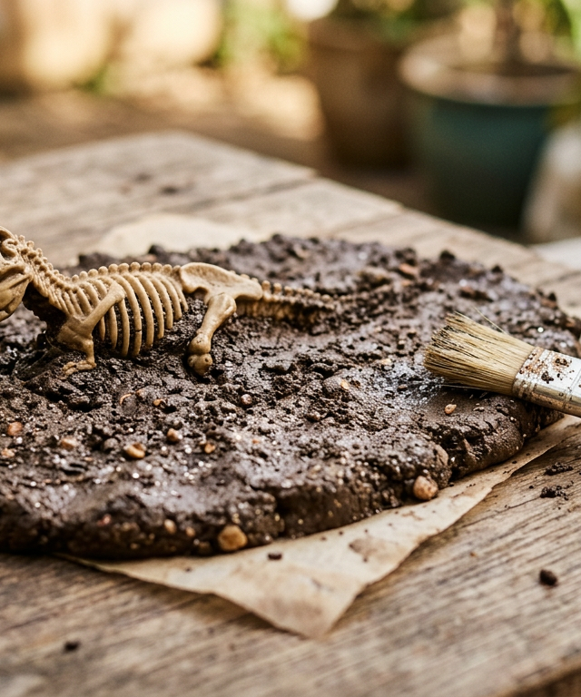 Prehistoric Subterranean Mud-Pie Fossil Excavation Game — Sensory Play activity for ages 5–10 years (outdoor, 60 min)