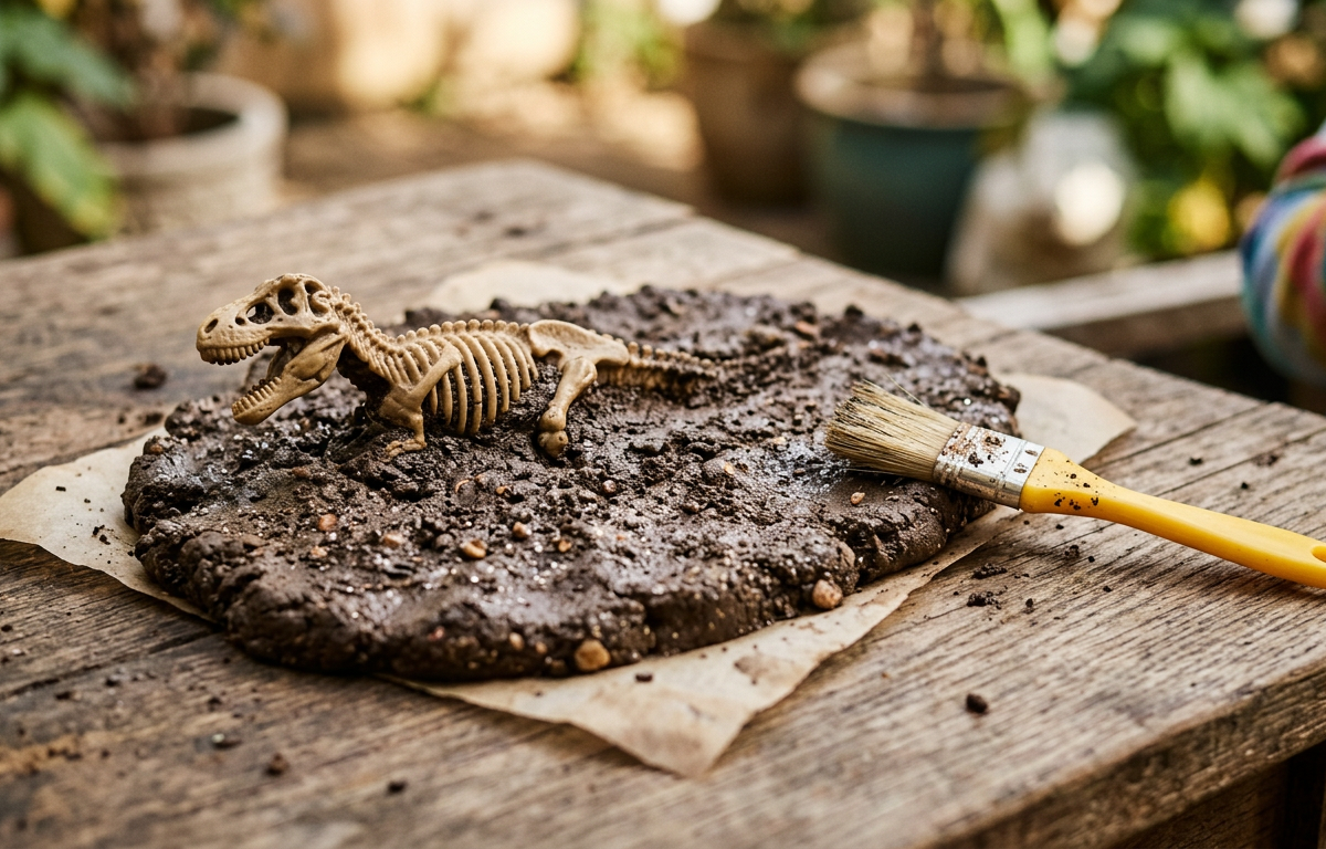 Prehistoric Subterranean Mud-Pie Fossil Excavation Game — Sensory Play activity for ages 5–10 years (outdoor, 60 min)