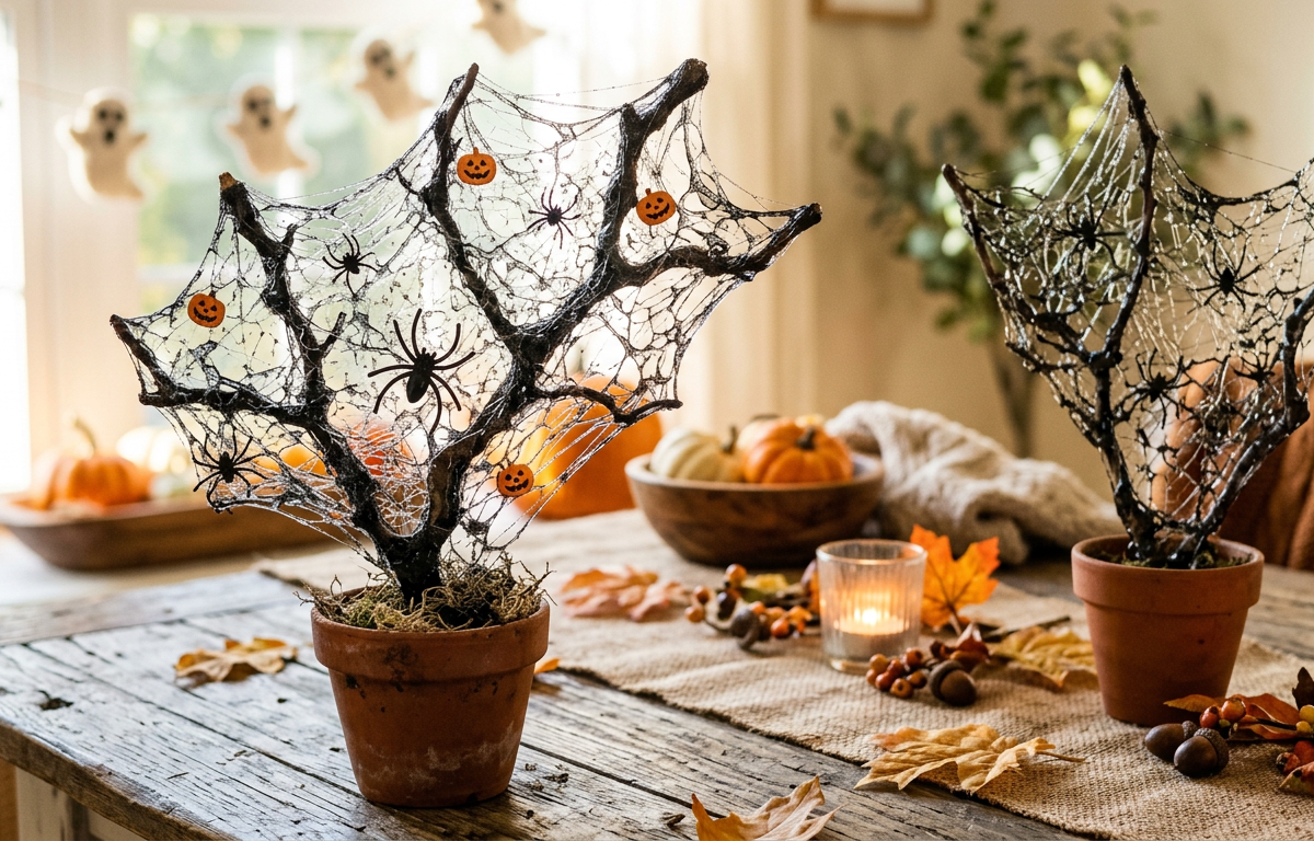 Spun-Sugar Spooky Cobweb Branch Sculptures — Arts & Crafts activity for ages 6–12 years (indoor, 60 min)