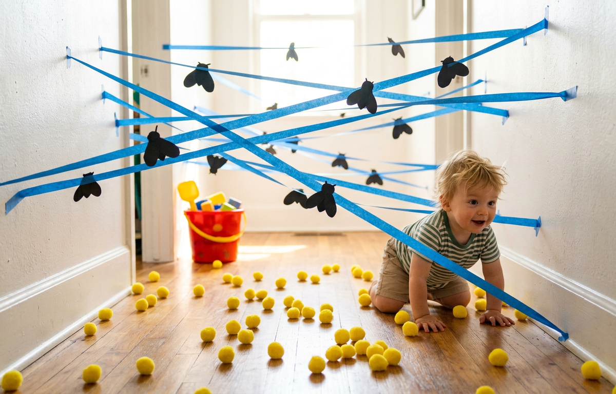 The Great Sticky Spiderweb Maze and Fly Swatter Dodgeball — Movement activity for ages 5–10 years (indoor, 45 min)