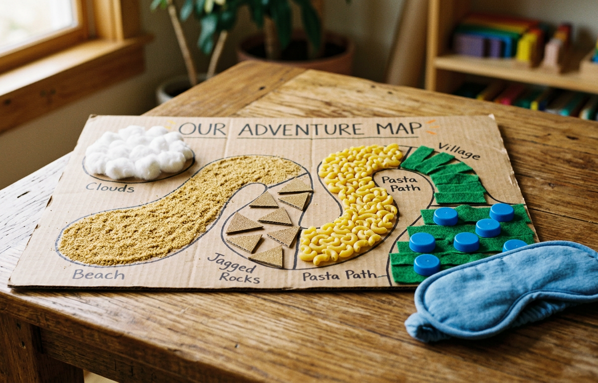 Tactile Texture Path for Blindfolded Touch Game — Reading & Literacy activity for ages 5–10 years (indoor, 60 min)