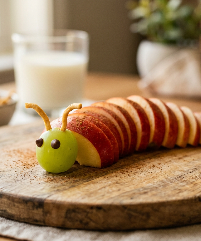 Wiggly Crunchy Caterpillar Apple Slices with Grape Heads — Cooking & Baking activity for ages 4–8 years (indoor, 30 min)
