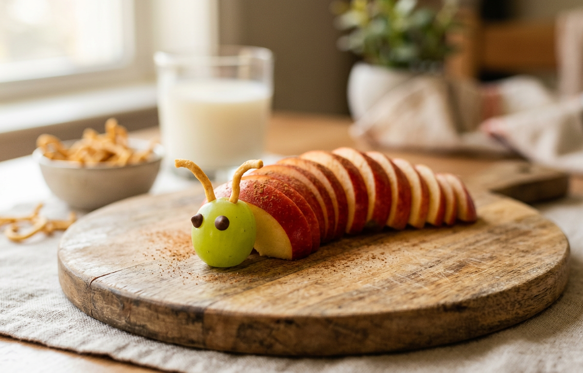 Wiggly Crunchy Caterpillar Apple Slices with Grape Heads — Cooking & Baking activity for ages 4–8 years (indoor, 30 min)