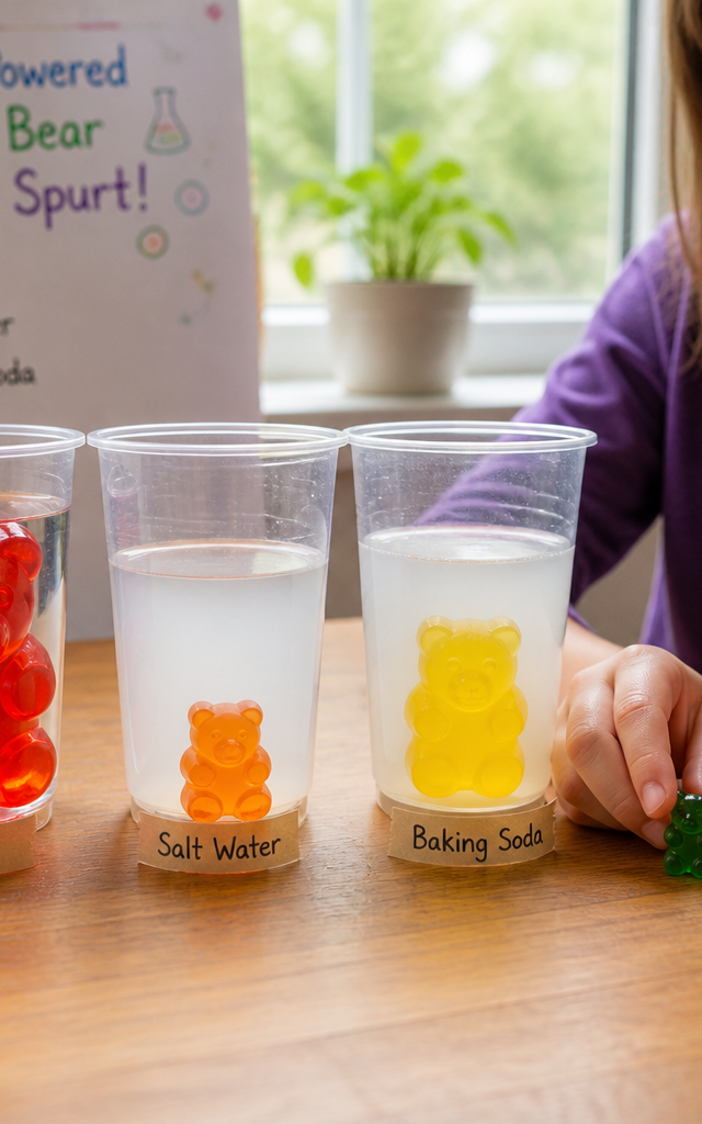 Osmosis-Powered Gummy Bear Growth Spurt — Science Experiments activity for ages 5–9 years (indoor, 1440 min)